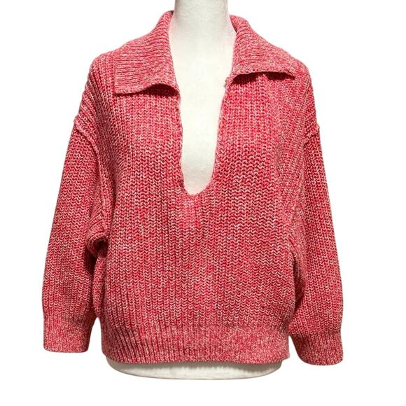 Free People Size S Love This City Collared Cotton Pink Melange Sweater - Picture 2 of 5